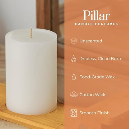 Simply Soson 3x4 inch White Pillar Candles Set of 6, Smooth Texture, Unscented White Candles