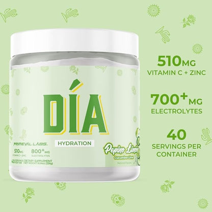 Primeval Labs Dia Hydration Electrolyte Powder | Vitamin C + Zinc, Taurine & Electrolytes | Low