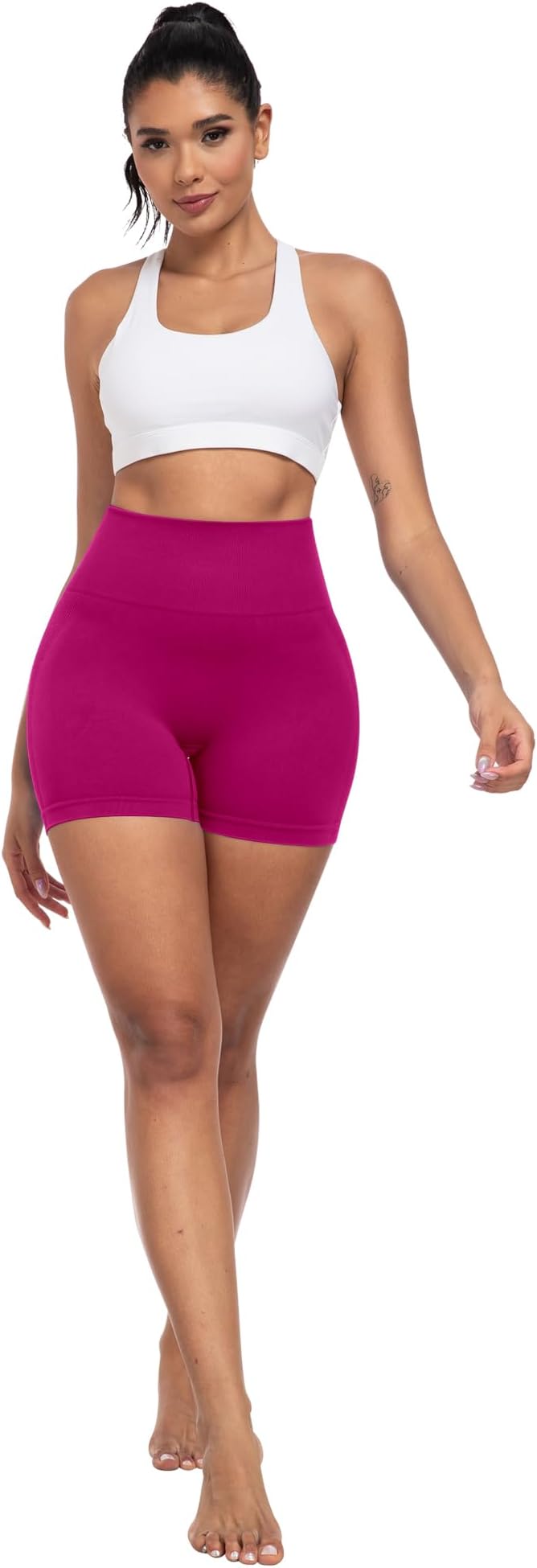 CHRLEISURE Women's 4 Packs Workout Gym Shorts, High Waisted Butt Lifting Scrunch Butt Seamless