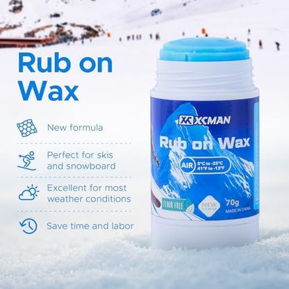 XCMAN Rub on Quick Wax for Ski/Snowboard/Nordic/Cross-Country with Easy cork applicator 70g