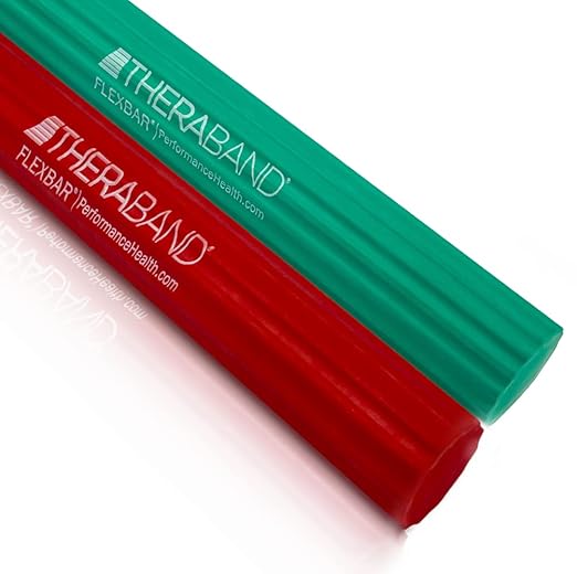 THERABAND FlexBar, 2 Pack, Red, Green, Therapy Twist Bar, Hand & Wrist Strength, Tennis & Golfer's