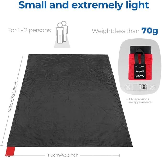 Pocket Picnic Blanket for 1-2 Persons, 43.3x55.12″ Sand Free Beach Blanket, SandProof Waterproof