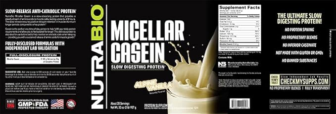 NutraBio Casein Protein Powder, Micellar Casien Powder, 25g Slow Digesting Protein, Helps Keep You