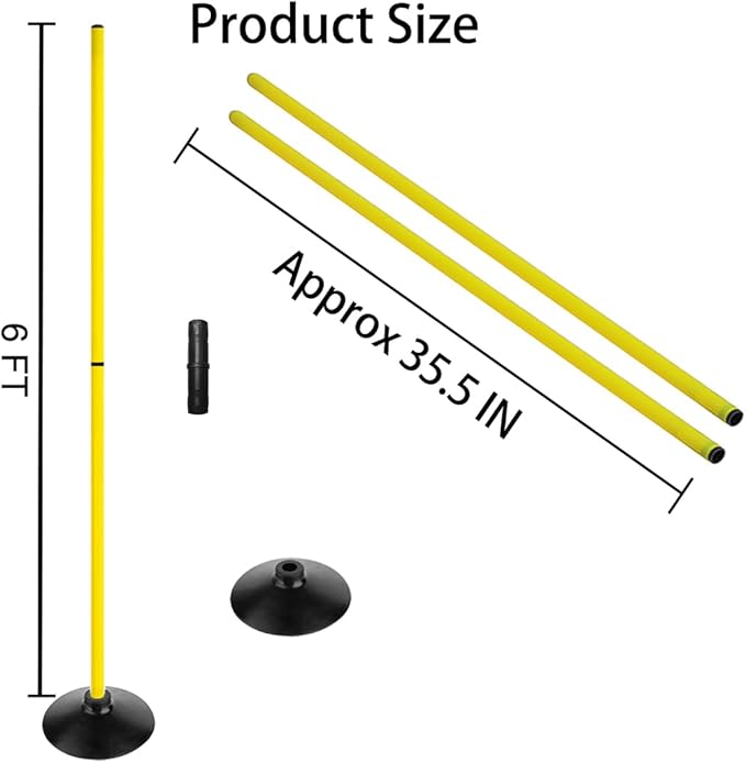 6FT Soccer Agility Poles with Rubber Base Detachable Speed Agility Stick Slalom Speed Training Pole