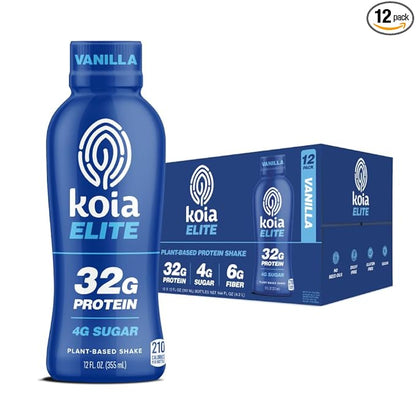 Koia Elite Plant Based Protein Shake, Vanilla, 32g Protein, 4g Sugar, 6g Prebiotic Fiber, Pre &