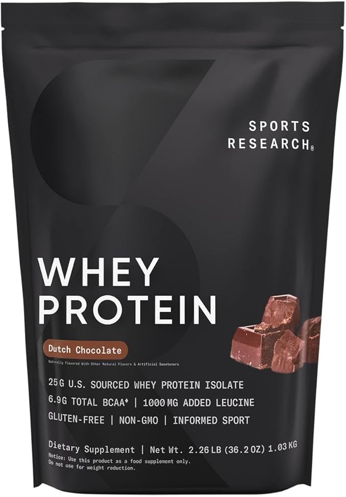 Sports Research Whey Protein Isolate - Sports Nutrition Protein Powder 25g per Scoop - 2lb Bag Whey