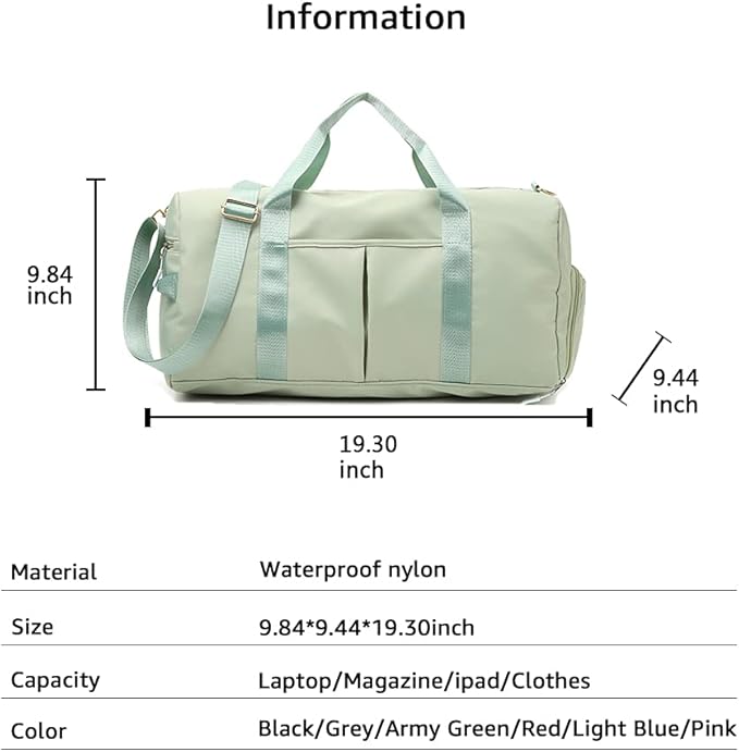 ZUEVI Sports Gym Duffel Bag for Women Waterproof Weekender Travel Bag with Shoes Compartment Dry