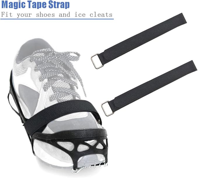 Ice Cleats, Highly Elastic Traction Cleats Grippers with Magic Tape Straps and Storage Bag, Anti