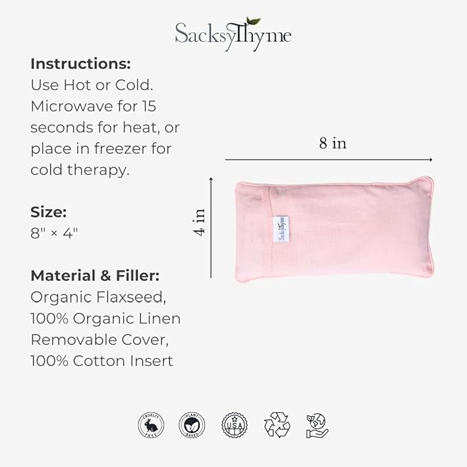 Organic Linen Eye Pillow - Lavender & Flaxseed for Relaxation, Yoga, Stress Relief - Microwavable
