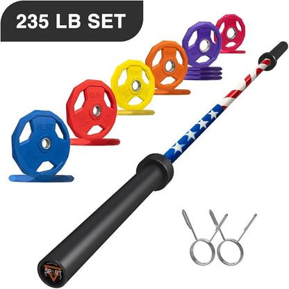 7FT Olympic Barbell Bar with Weight Plate Set Combo, Solid Olympic Bar with Bearings, 700Lbs