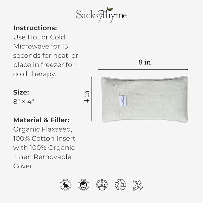 Organic Linen Eye Pillow - Lavender & Flaxseed for Relaxation, Yoga, Stress Relief - Microwavable
