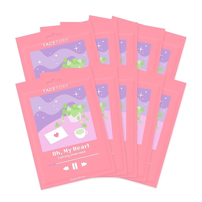 FACETORY K Beauty Face Mask Skin Care - CALMING Sheet Mask for ACNE-PRONE Skin with Heartleaf