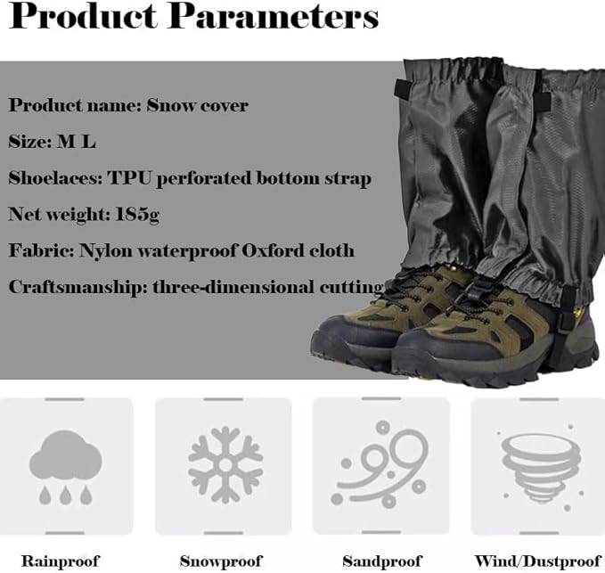 Leg Gaiters, Waterproof,Lightweight and Adjustable, Snow Boot Gaiters, for Men and Women Hiking
