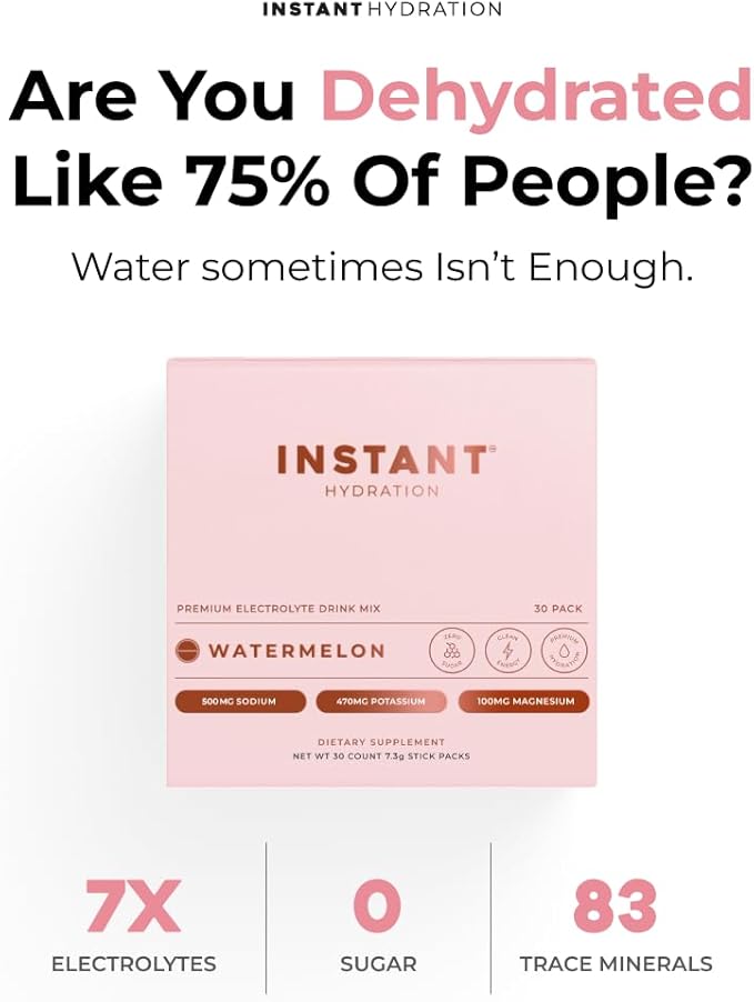 Instant Hydration Electrolytes Powder Packets - Watermelon Electrolyte Drink Mix - Zero Sugar