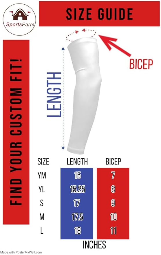 Youth & Adult Sizes Moisture Wicking Compression Arm Sleeve (1 Sleeve) (Over 100 Colors Available