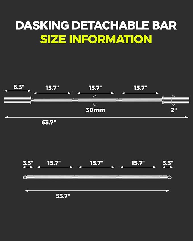 DASKING 4ft/4.9ft Barbell, 2-Inch Olympic Detachable Bar, Portable Strength Training Bar for
