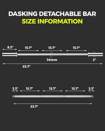 DASKING 4ft/4.9ft Barbell, 2-Inch Olympic Detachable Bar, Portable Strength Training Bar for