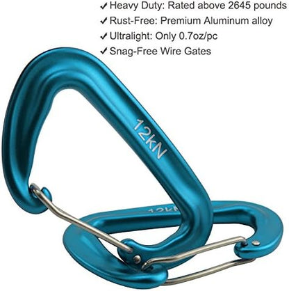 12kN 3.2"x2" Heavy-Duty Carabiner Clips - Durable, Lightweight Aluminum Alloy Carabiners for