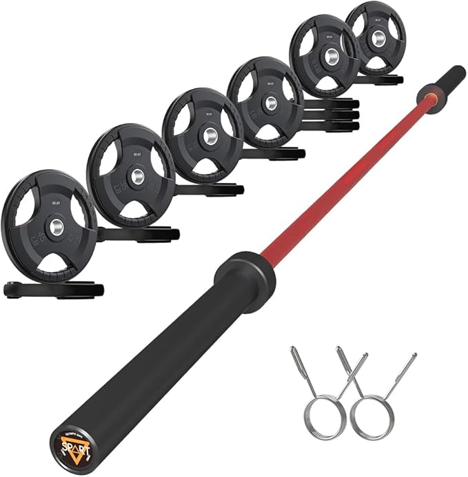 7FT Olympic Barbell Bar with Weight Plate Set Combo, Solid Olympic Bar with Bearings, 700Lbs