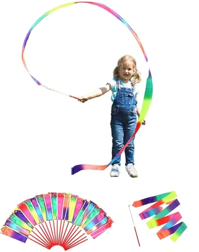 20 Pack Ribbon Dancing Wands Party Favors for Kids, Rainbow Birthday Decorations, Princess Party