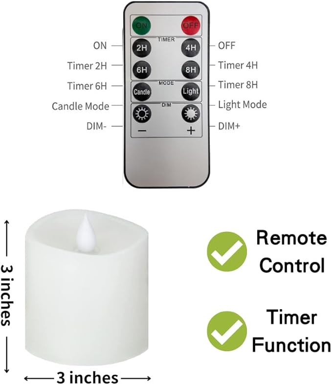 3x3 Flickering Flameless Candles Set of 1,3 inch Real Wax LED 600 Hours Battery Candles with Timer