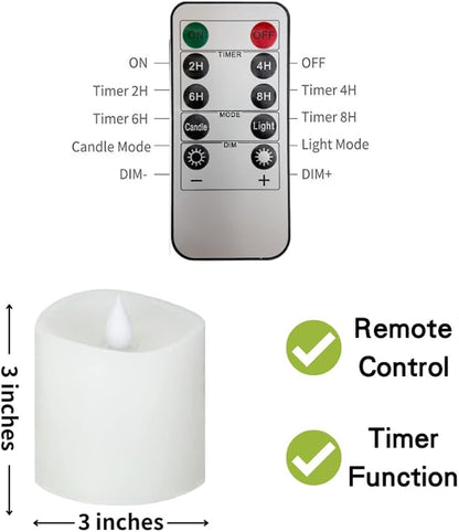 3x3 Flickering Flameless Candles Set of 1,3 inch Real Wax LED 600 Hours Battery Candles with Timer