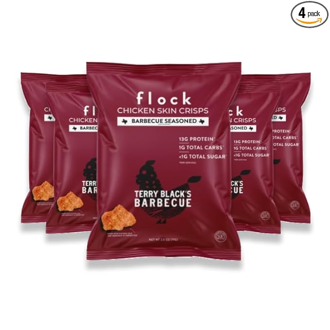 Flock Keto Chicken Skin Chips | Terry Black's BBQ Flavor | Low Carb, High Protein, Sugar Free