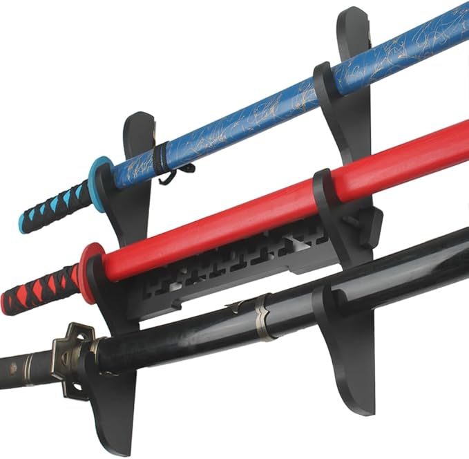 Katana Wall Mount Samurai Sword Display Hanger Lightsaber Holder, Wood Flute Stand Martial Arts