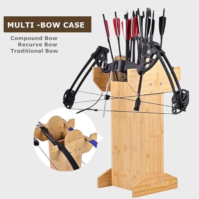 Arrow Holder,Bamboo Wood Bow and Arrow Stand Portable Archery Bow Stand for Recurve Bows