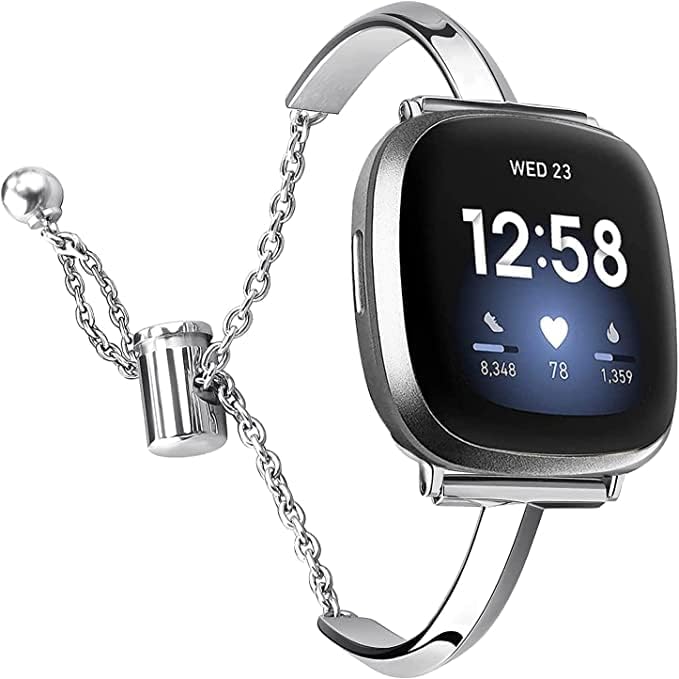Silm Band Compatible with Fitbit Versa 4/Fitbit Sense 2 Band Cute Women, Bling Jewelry Metal Strap