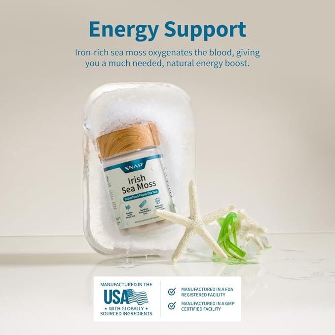 Snap Supplements Irish Sea Moss Capsules with Bladderwrack, Burdock Root & Iodine ??Supports