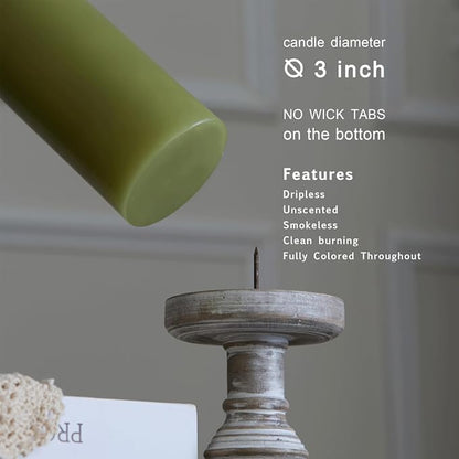 MOZEAL 3" x 6" Hand-Poured Unscented Candle, Dripless Pillar Candle Set of 3, Long Lasting Burning