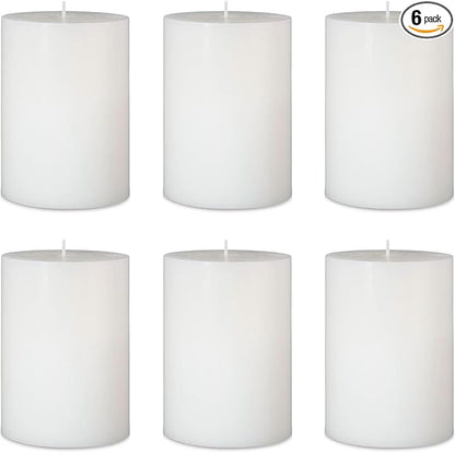 6 Packs 2.75x3.25 Inch White Pillar Candles, Unscented Dripless Non-Toxic Smokeless Clean Long