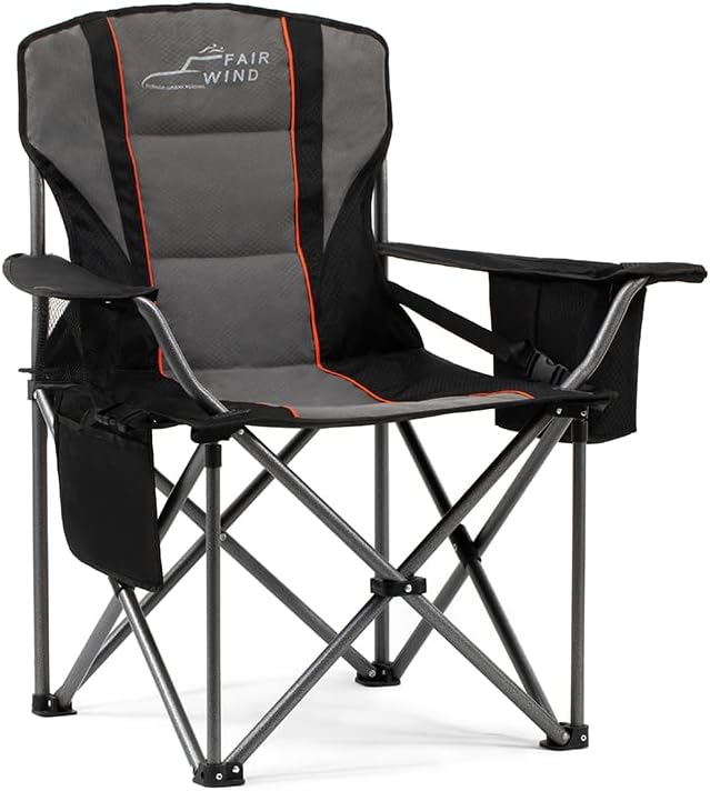 FAIR WIND Oversized Fully Padded Camping Chair with Lumbar Support, Heavy Duty Quad Fold Chair with