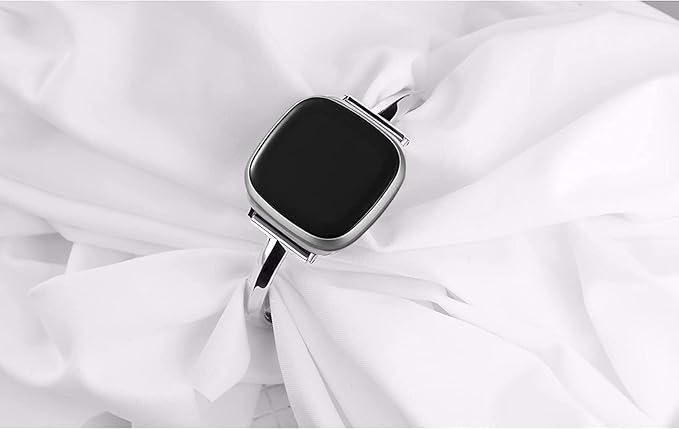 Silm Band Compatible with Fitbit Versa 4/Fitbit Sense 2 Band Cute Women, Bling Jewelry Metal Strap