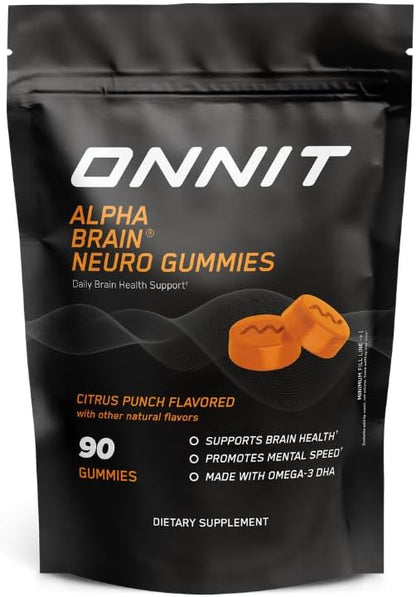 ONNIT Alpha Brain Neuro Focus Gummies - Vegan Gummies with Omega-3s, Lutein, Zeaxanthin & Caffeine
