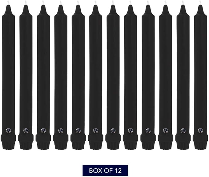 Colonial Candle Unscented Taper Candle, Classic Collection, Black, 12 in, Pack of 12 - Up to 10