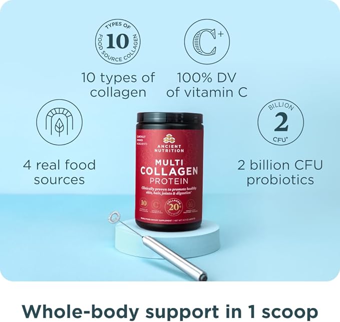Ancient Nutrition Collagen Peptides Powder, Multi Collagen Protein, Women & Men, Vitamin C