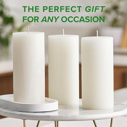 Simply Soson 3x6 inch Ivory Rustic Eucalyptus and Sage Pillar Scented Candle - 3 Pack - for Home