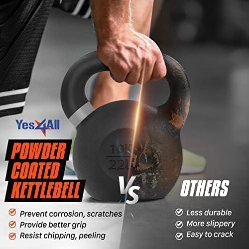 Yes4All Kettlebell, Heavy Duty Powder Coated Cast Iron Kettlebells, Non-Slip Handle & Flat Bottom