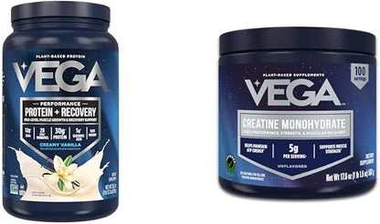 Vega Creatine Monohydrate Powder 17.6oz (100 Servings) Sport Protein & Recovery Vanilla Protein
