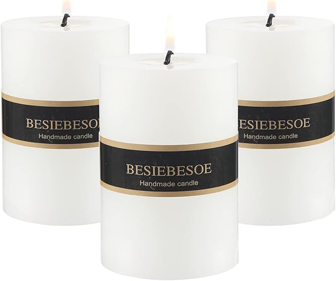 3×4 White Pillar Candles Set of 3 Unscented Handpoured Weddings, Home Decoration, Restaurants, Spa