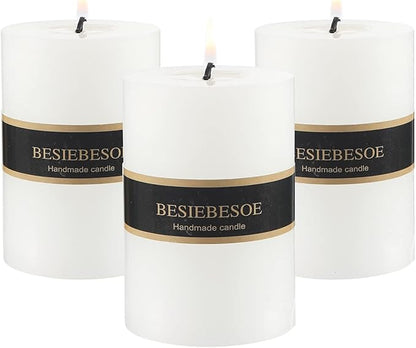 3×4 White Pillar Candles Set of 3 Unscented Handpoured Weddings, Home Decoration, Restaurants, Spa