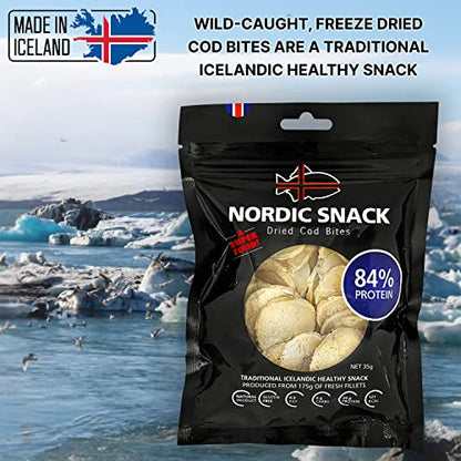 Nordic Catch Freeze Dried Cod Bites Seafood Snacks - Chips made from Wild Caught Icelandic Cod Fish