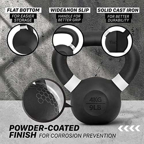 Yes4All Kettlebell, Heavy Duty Powder Coated Cast Iron Kettlebells, Non-Slip Handle & Flat Bottom