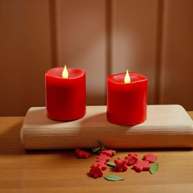 Red Flameless LED Candles 3 inch Diameter Real Wax 2AA Battery Operated 600hr+ Flickering Candles