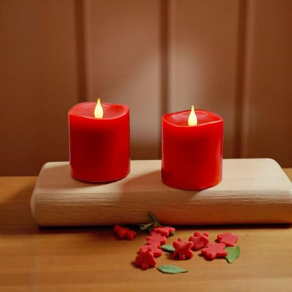 Red Flameless LED Candles 3 inch Diameter Real Wax 2AA Battery Operated 600hr+ Flickering Candles
