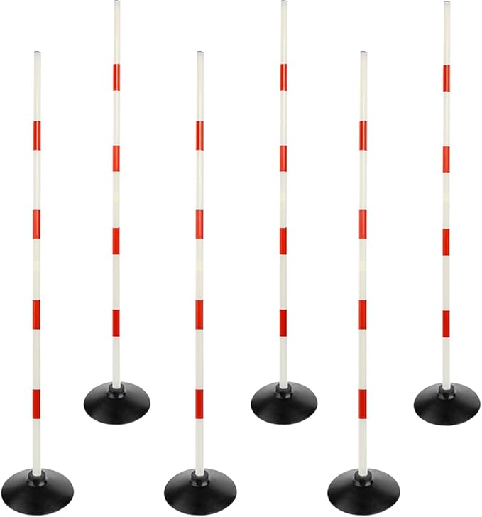 Red-White Soccer Agility Pole Set Rubber Base Dribbling Stick Traffic Warning Sign Pole