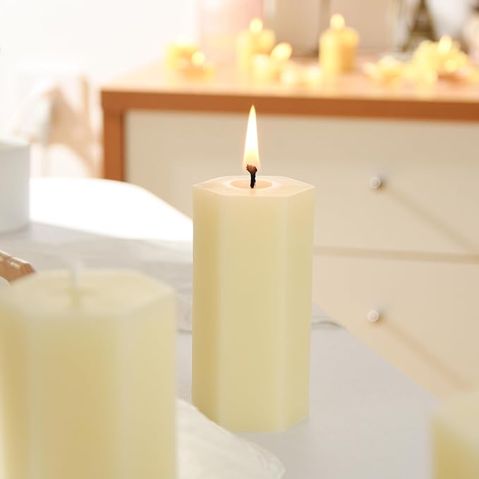 4PCS Hexagon Beeswax Pillar Candles,Large Handmade Pure Beeswax Candle,Unscented Smokelessï¼? *