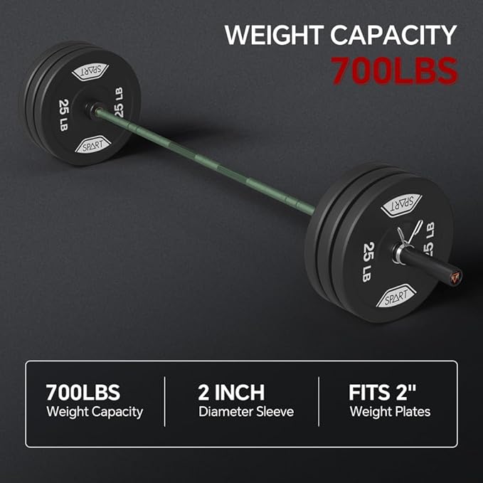 7FT Olympic Barbell Bar with Weight Plate Set Combo, Solid Olympic Bar with Bearings, 700Lbs